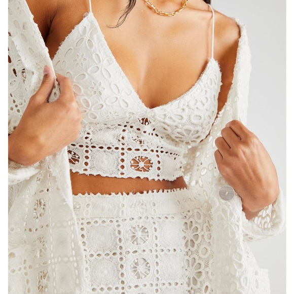Free People Yesenia Crochet Lace 4 / S Black 3-Pc Bralette Mini Skirt Jacket Set - Picture 12 of 13